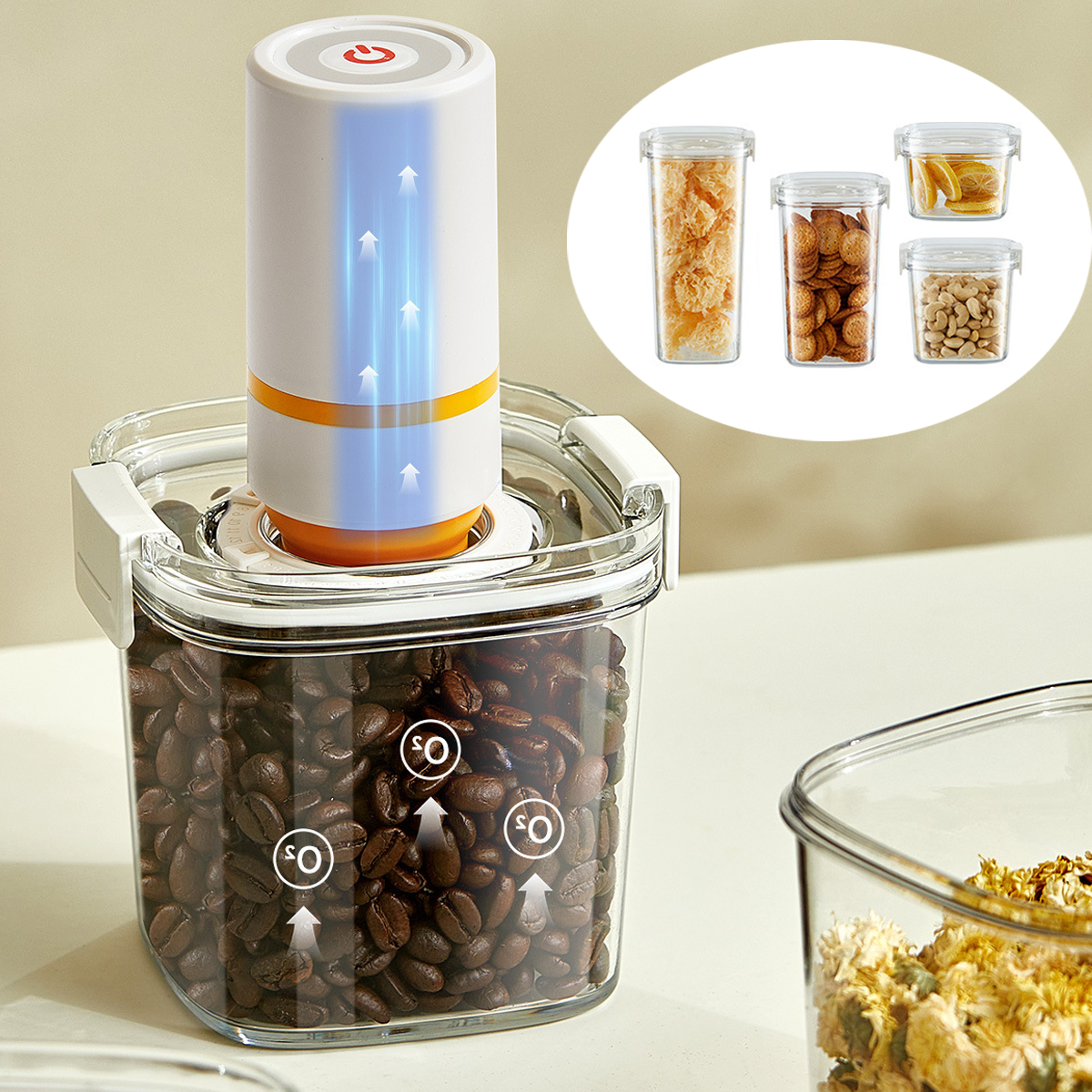 Coffee Tea Drawer Organizer - Vacuum Sealed Tank Coffee Beans Vacuum