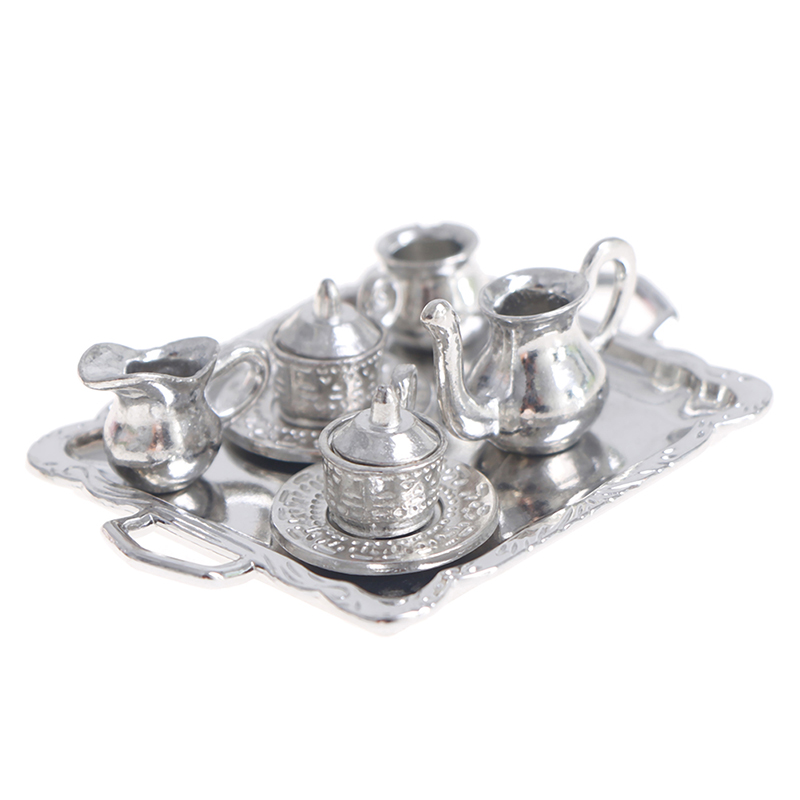 Coffee Tea Sugar Set - 10pcs/Set 1/12 Dollhouse Miniature Silver Metal