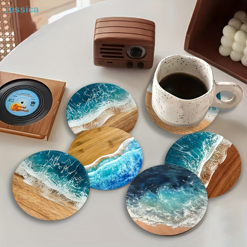 Coffee Tea Sugar Set - ♥Ocean Wave & Wood Grain Coasters