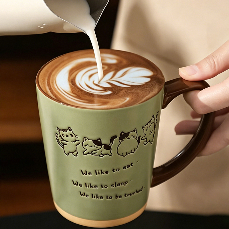 Cute Cat Hand-Painted Ceramic  - Coffee Tea Japan ulasan dan harga