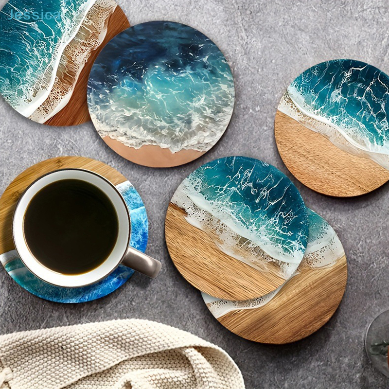 ♥Ocean Wave & Wood Grain Coast - Coffee Tea Sugar Set ulasan dan harga