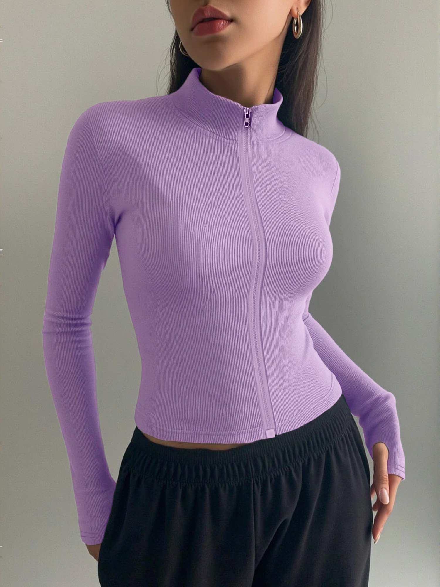Casual Ribbed High Neck Zip-Up - Coffee&Tea House Opinie ulasan dan harga