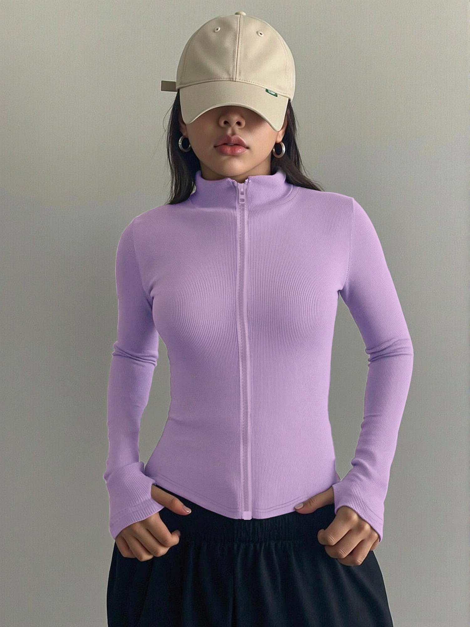 Casual Ribbed High Neck Zip-Up - Coffee&Tea House Opinie ulasan dan harga