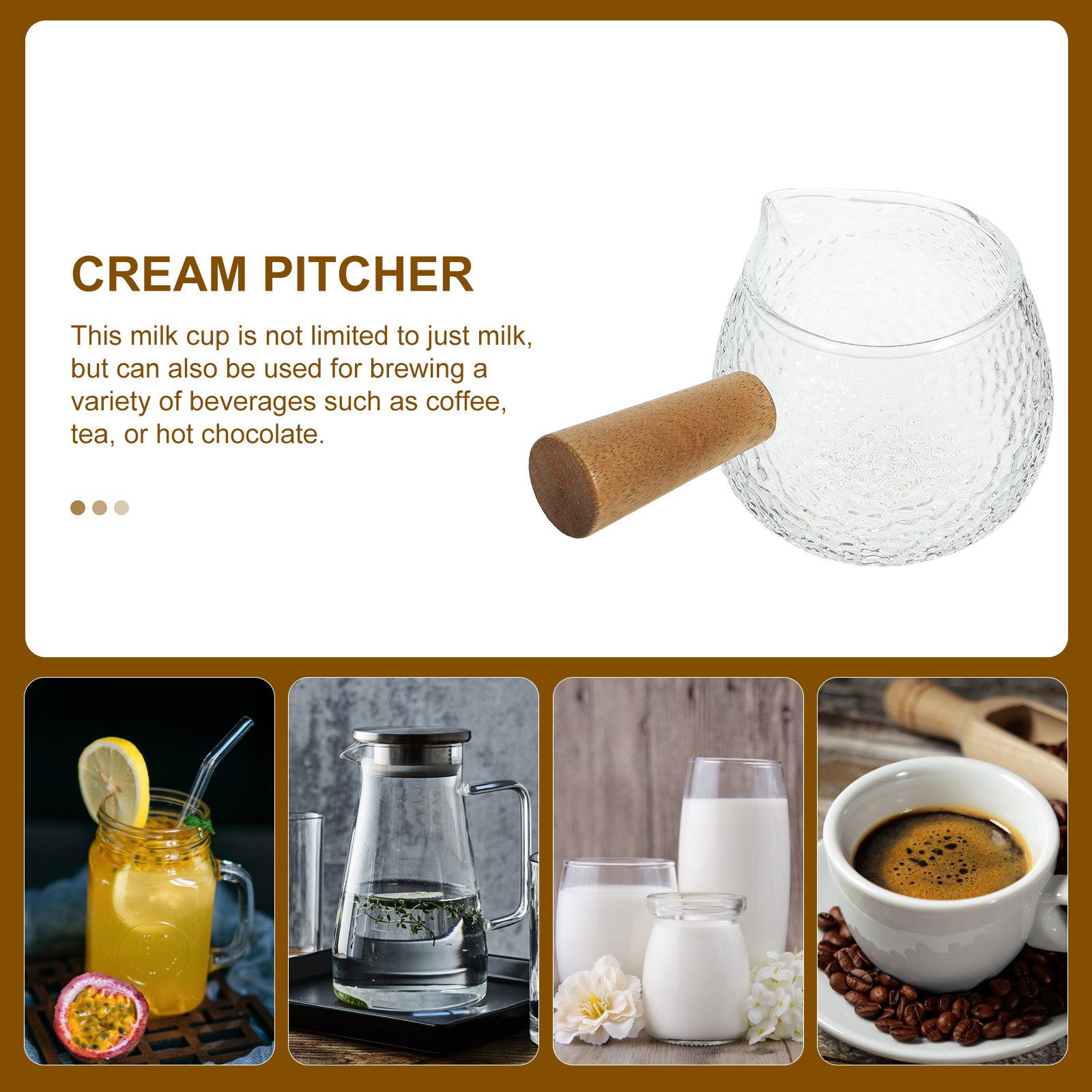 1pc Wooden Handle Glass Milk P - Coffee Tea Creamer ulasan dan harga