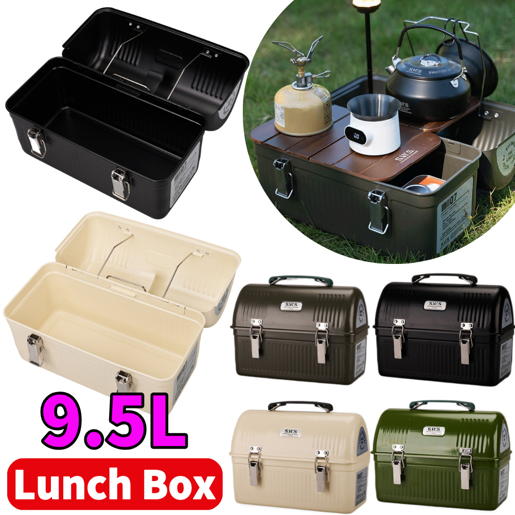 9.5L Vintage Metal Lunch Box w - Coffee Tea Drawer Organizer ulasan dan harga